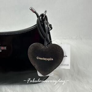 Coach Heart Bag Charm With Key Ring In Upcrafted Leather Black/Brown CDV11 NWT